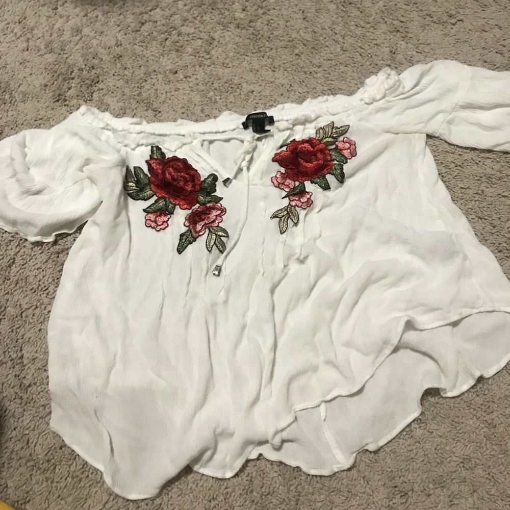 rose embroidered whit off the shoulder top